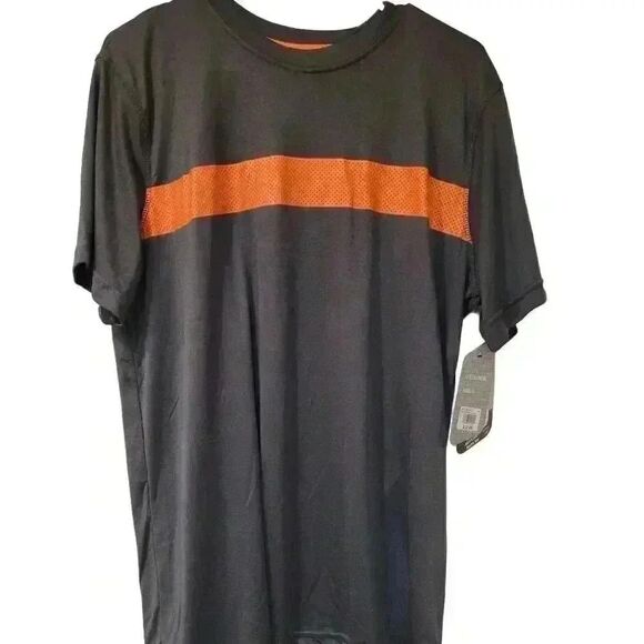 FourCast Men’s Short Sleeve Grey Orange Stripe T-Shirt NEW - Picture 1 of 5